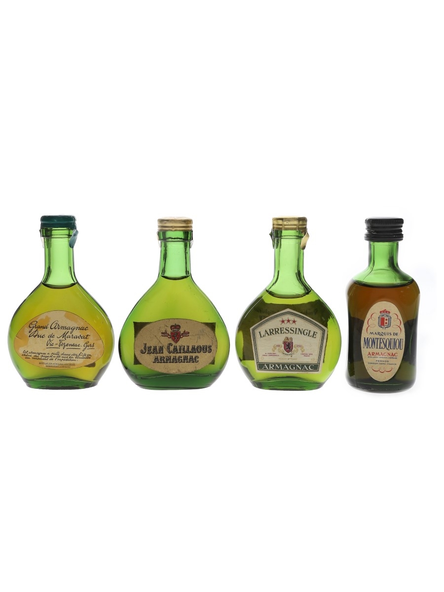 Duc De Maravat, Jean Caillaous, Larressingle & Marquis De Montesquiou Armagnac Bottled 1960s-1970s - Spirit 4 x 3cl