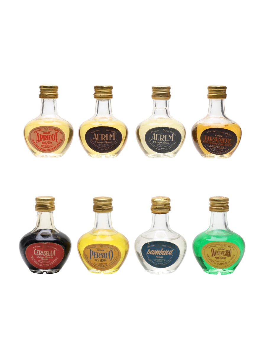 Aurum Liqueurs & Spirits Apricot, Brandy, Cerasella, Orange, Perisco, Sambuca, San Silvestro 8 x 2.5cl