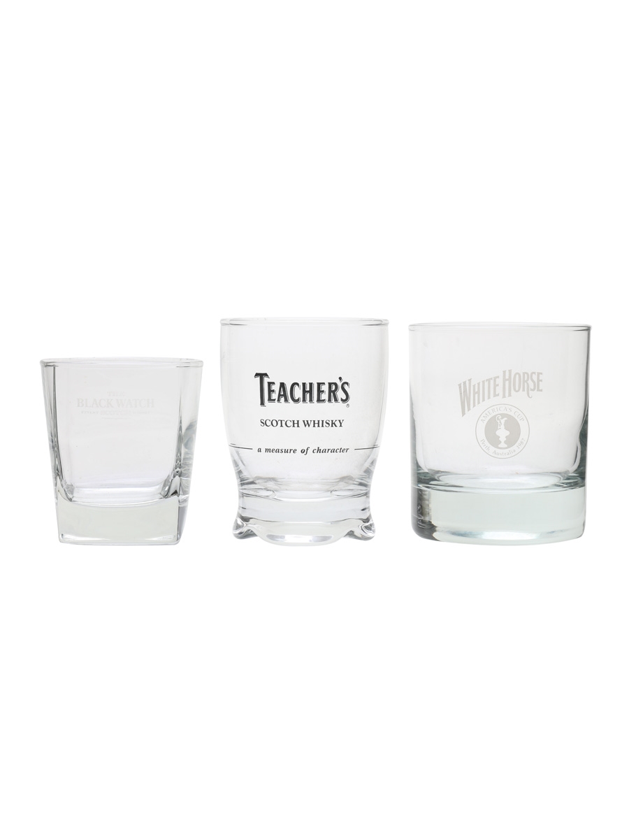 Assorted Whisky Tumblers Black Watch, Teacher's, White Horse 