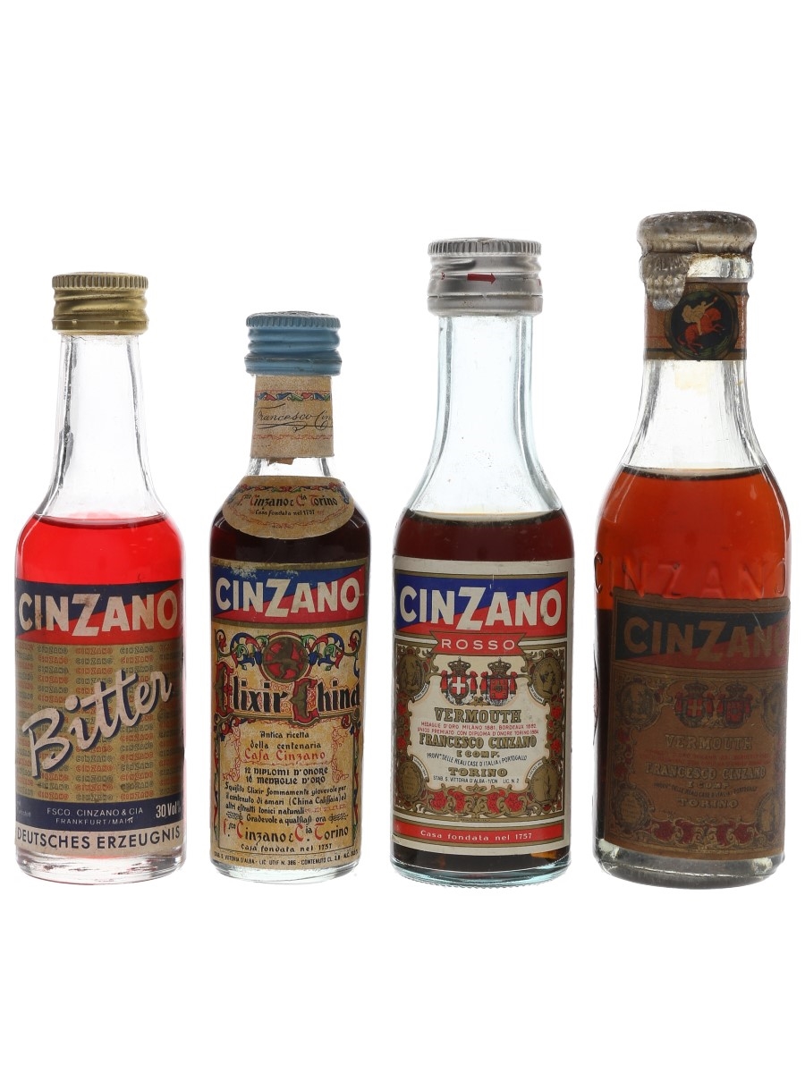 Cinzano Bitter, Elixir China & Vermouth Bottled 1950s-1980s 4 x 3.8cl-5cl