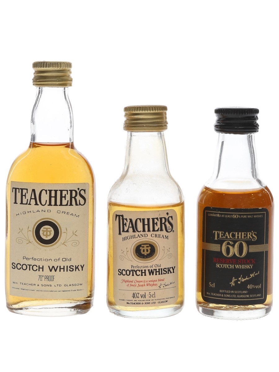 Teacher's Highland Cream & 60 Reserve Stock Bottled 1970s & 1980s 3 x 5cl / 40%