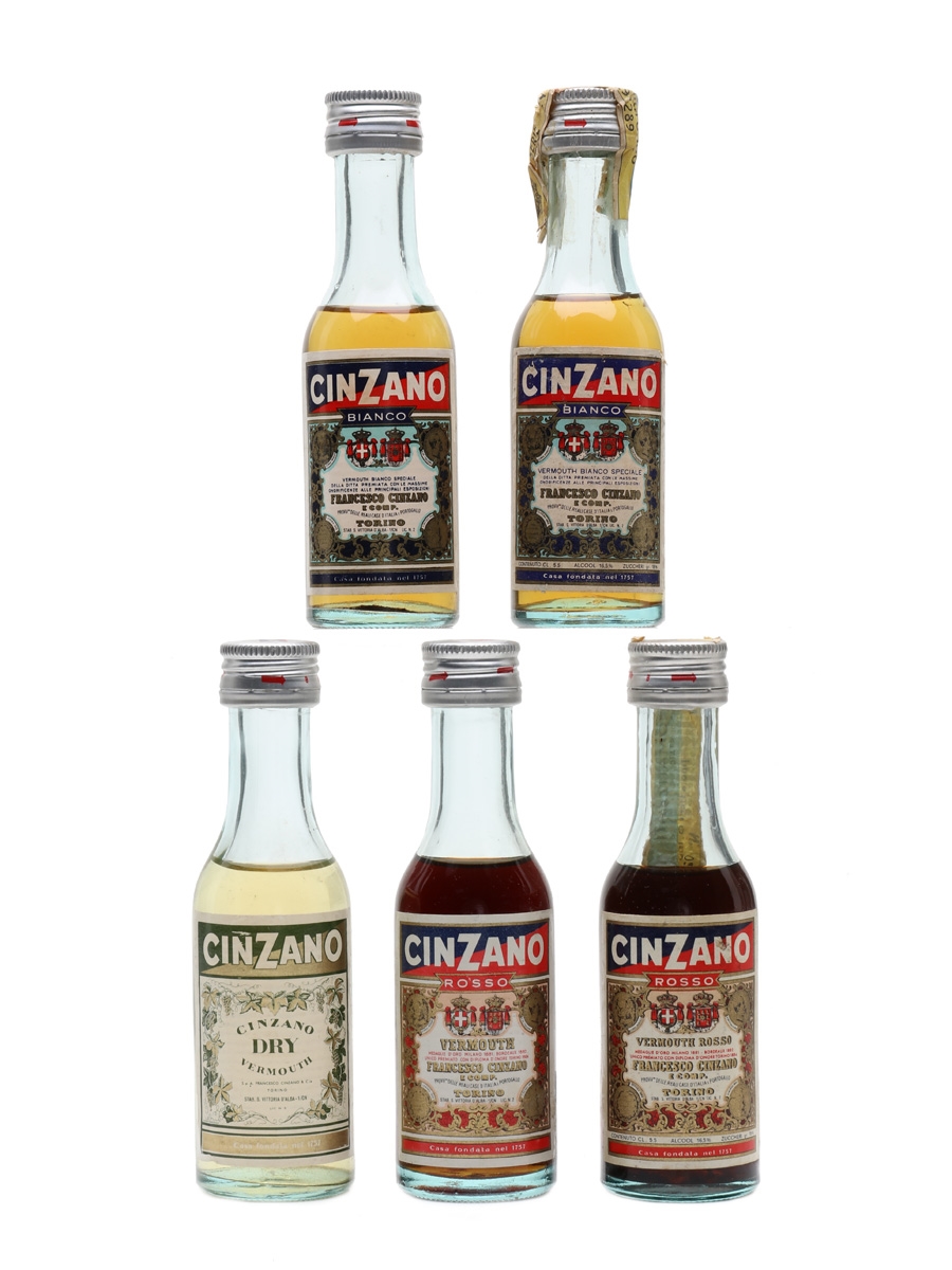 Cinzano Bianco, Dry & Rosso Vermouth Bottled 1970s 5 x 5.5cl