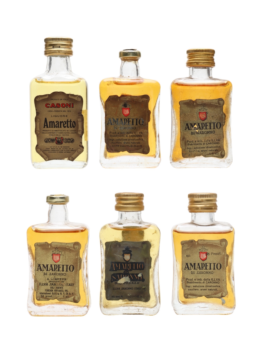 Casoni & Illva Amaretto Bottled 1960s-1970s 6 x 2.9cl-3cl