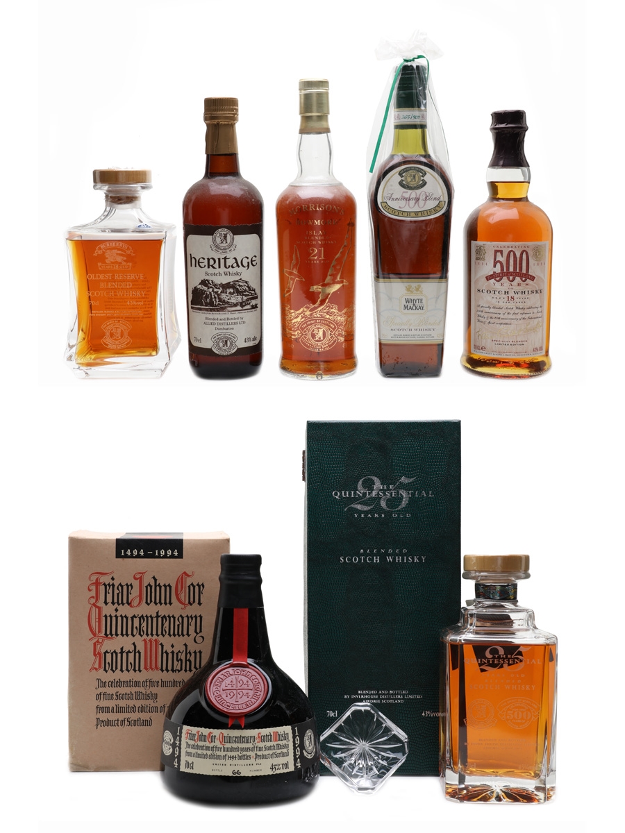 Spirit Of Scotland Trophy 500th Anniversary Blends Burberry's, Friar John Cor, Grant's, Heritage, Morrison's Bowmore, Quintessential & Whyte & Mackay 7 x 70cl & 75cl / 43%