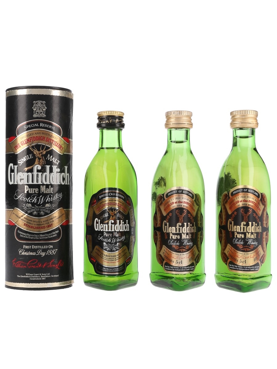 Glenfiddich Pure Malt Bottled 1980s-1990s 3 x 5cl / 40%