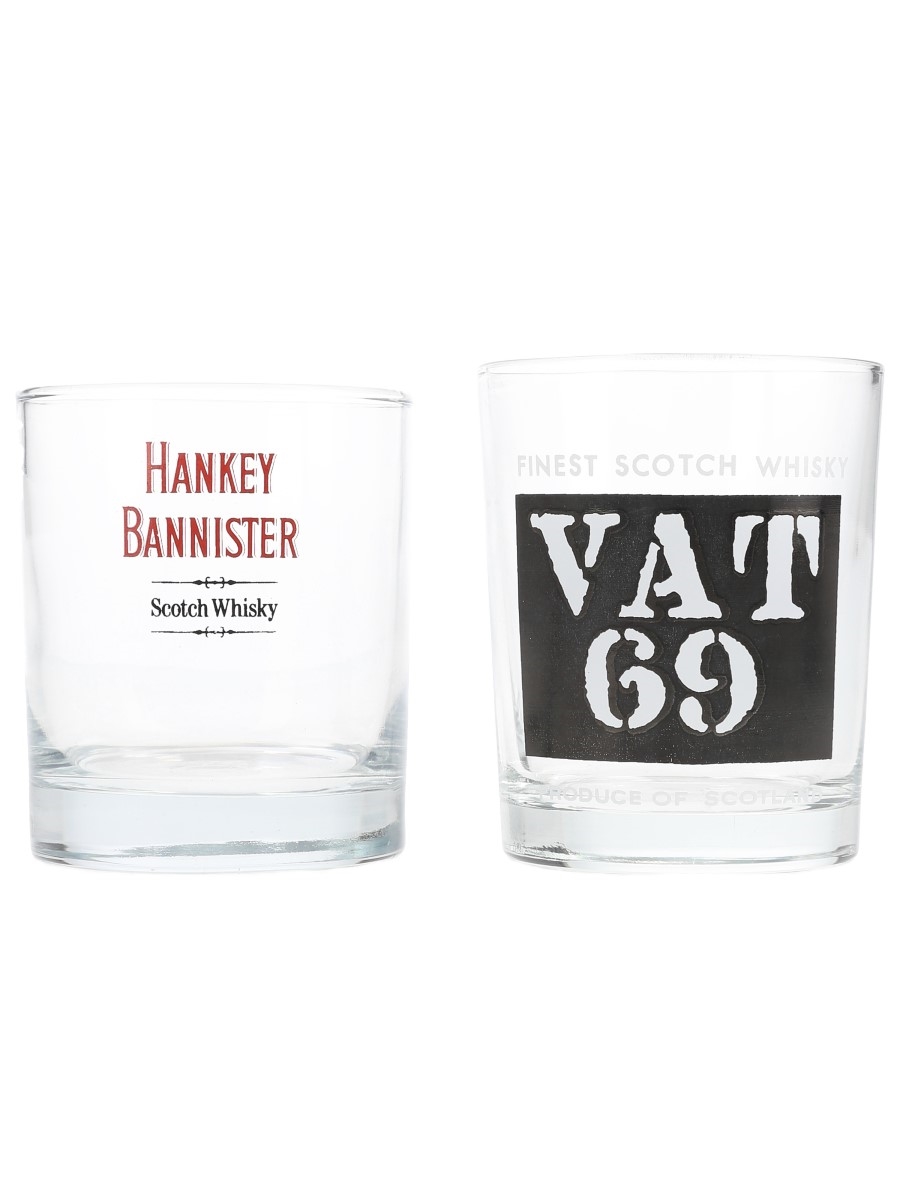 Branded Whisky Glasses Hankey Bannister & VAT 69 