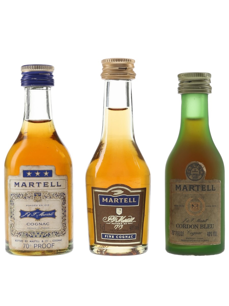 Martell Cordon Bleu, 3 Star, Fine Cognac Bottled 1970s-1990s 3 x 3cl-5cl / 40%