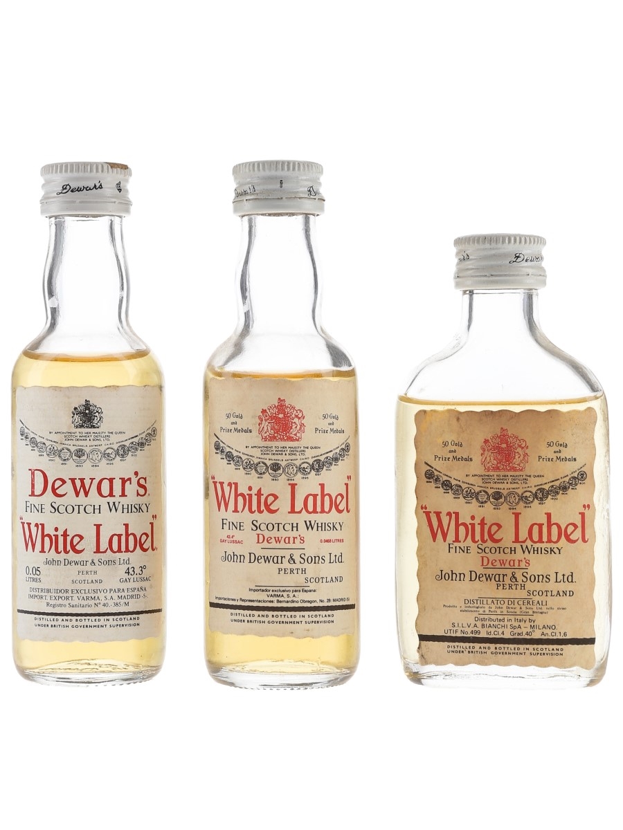 Dewar's White Label Bottled 1970s & 1980s 3 x 4cl-5cl