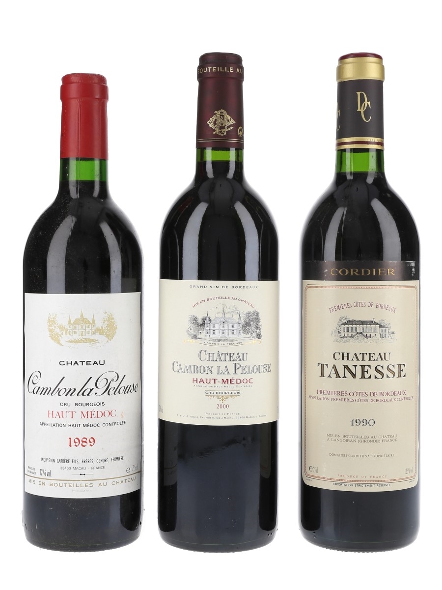 Assorted Bordeaux Wines Tanesse 1990, Cambon La Pelouse 1989 & 2000 3 x 75cl