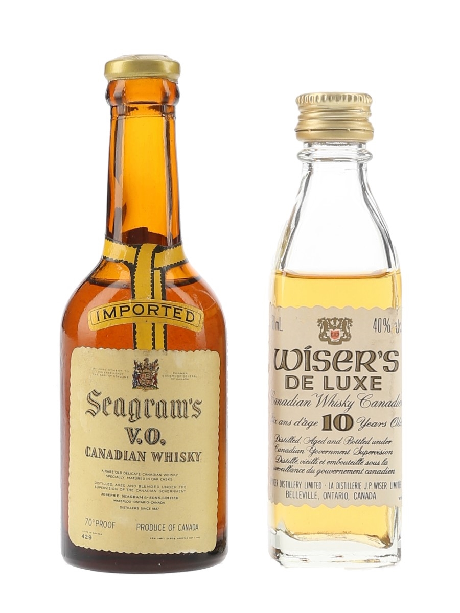 Seagram's VO & Wiser's 10 Year Old De Luxe Bottled 1960s-1980s 2 x 5cl / 40%