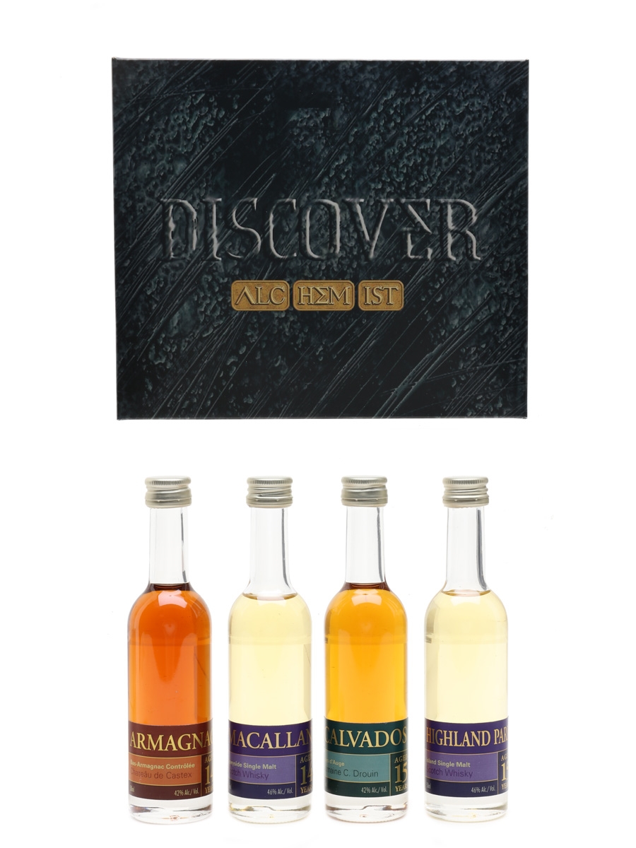 Discover Alchemist Armagnac, Highland Park, Calvados & Macallan 4 x 5cl