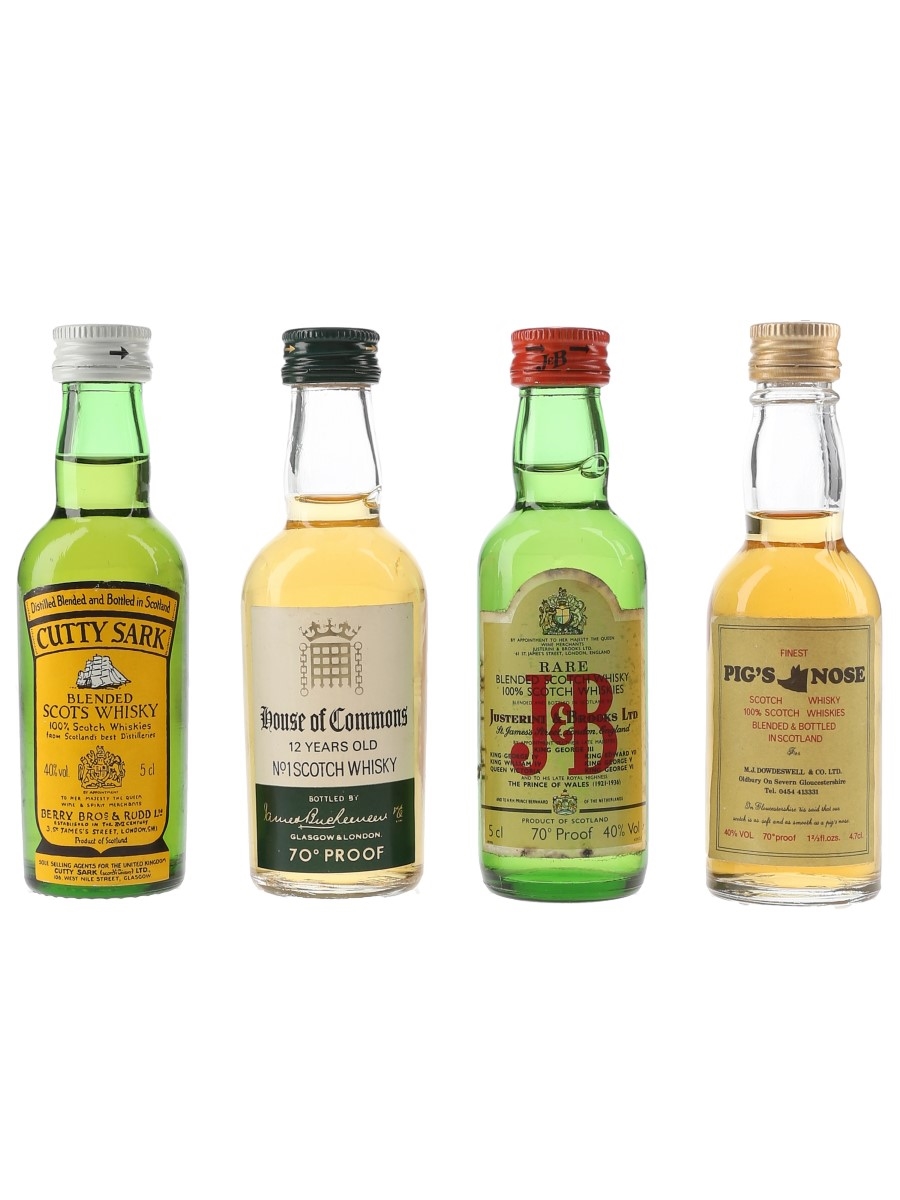 Cutty Sark, House Of Commons, J&B & Pig's Nose Bottled 1970s-1980s 4 x 4.7cl-5cl / 40%