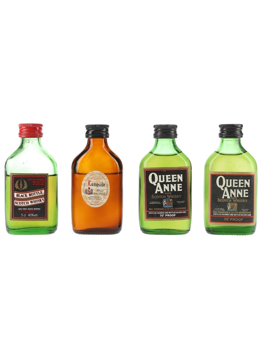 Black Bottle, Queen Anne & Longside Bottled 1970s & 1980s 4 x 5cl