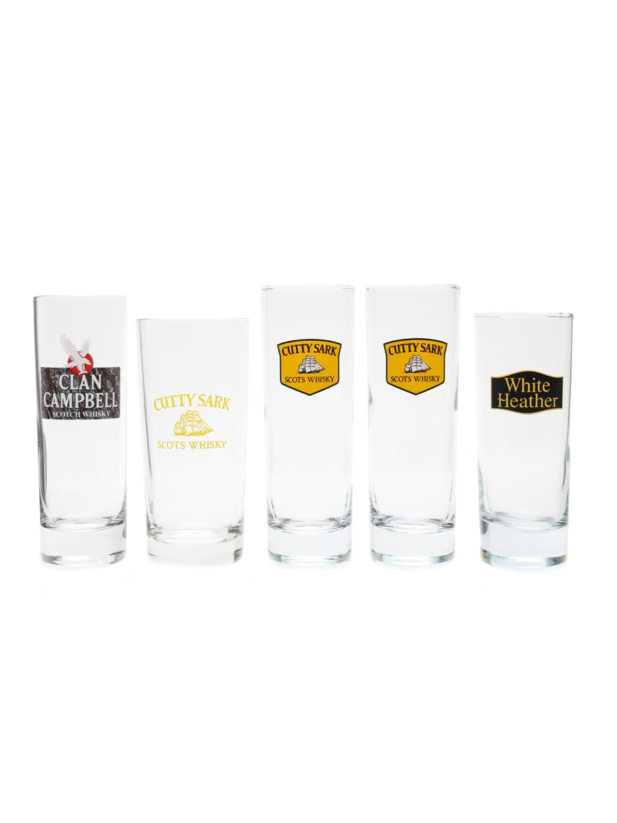Clan Campbell, Cutty Sark & White Heather Highball Glasses  