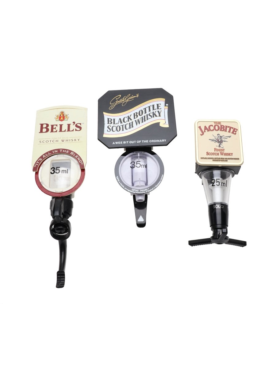 Bell's, Black Bottle & Jacobite Bar Optic Measures Beaumont and Gaskell & Chambers 