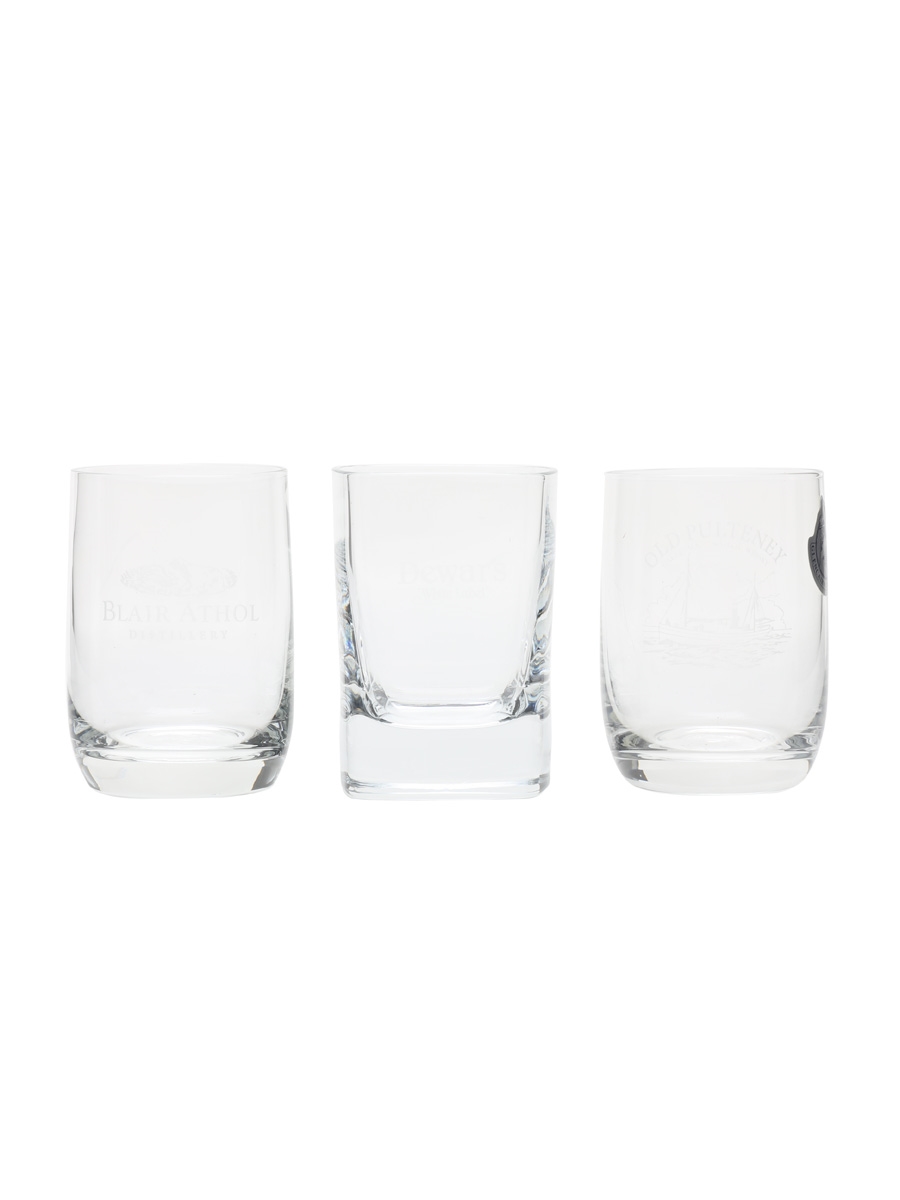 Blair Athol, Dewar's, Old Pulteney Scotch Whisky Shot Glasses  6cm & 6.5cm