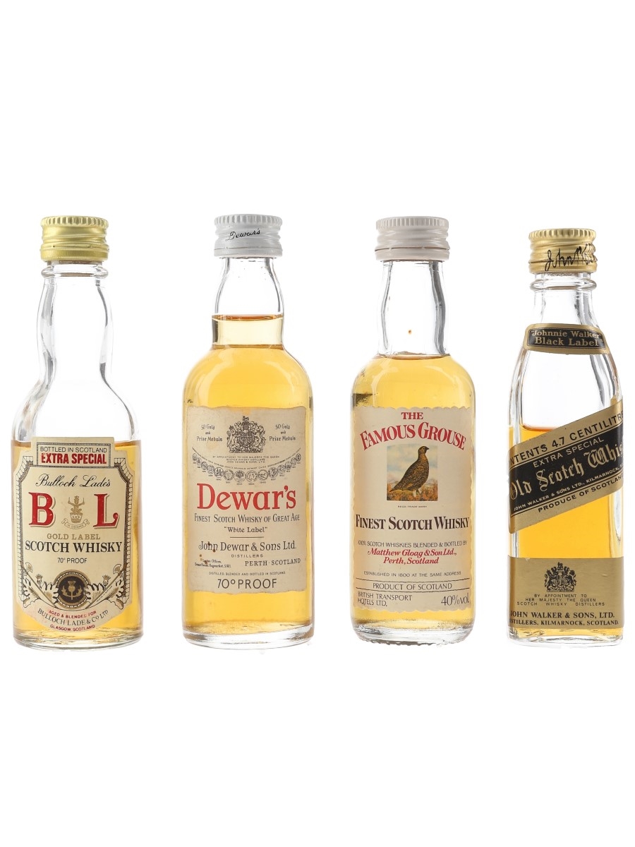 Bulloch Lade, Dewar, Famous Grouse & Johnnie Walker Bottled 1970s & 1980s 4 x 4.7cl-5cl / 40%