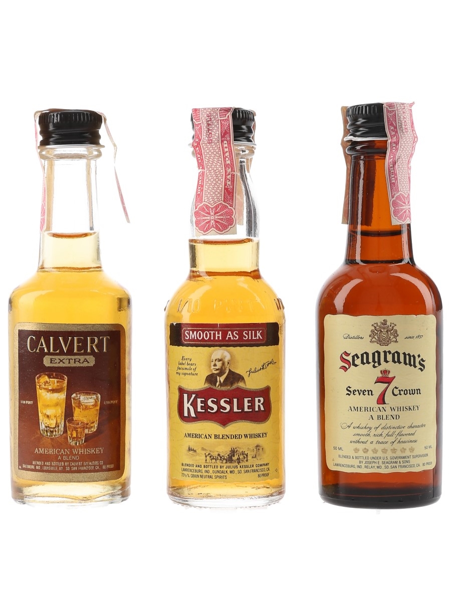 Calvert, Kessler & Seagrams Bottled 1970s-1980s 3 x 4.7cl-5cl