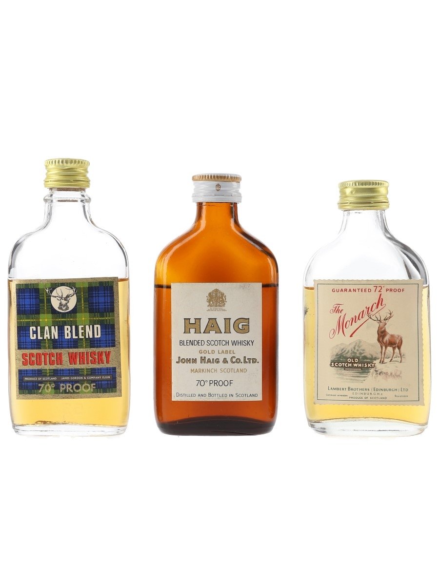 Clan Blend, Haig Gold Label & The Monarch Bottled 1960s-1970s 3 x 5cl