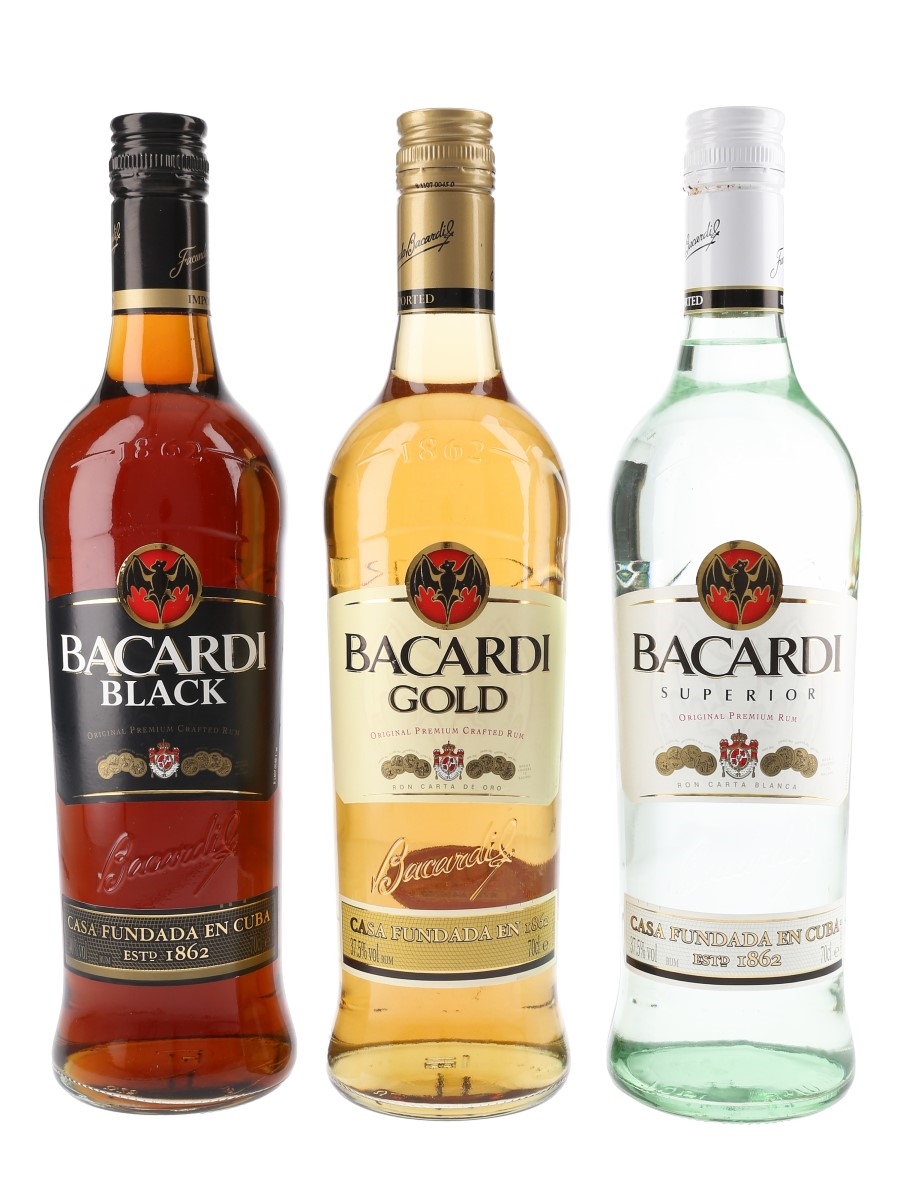 Bacardi Superior, Black & Gold  3 x 70cl