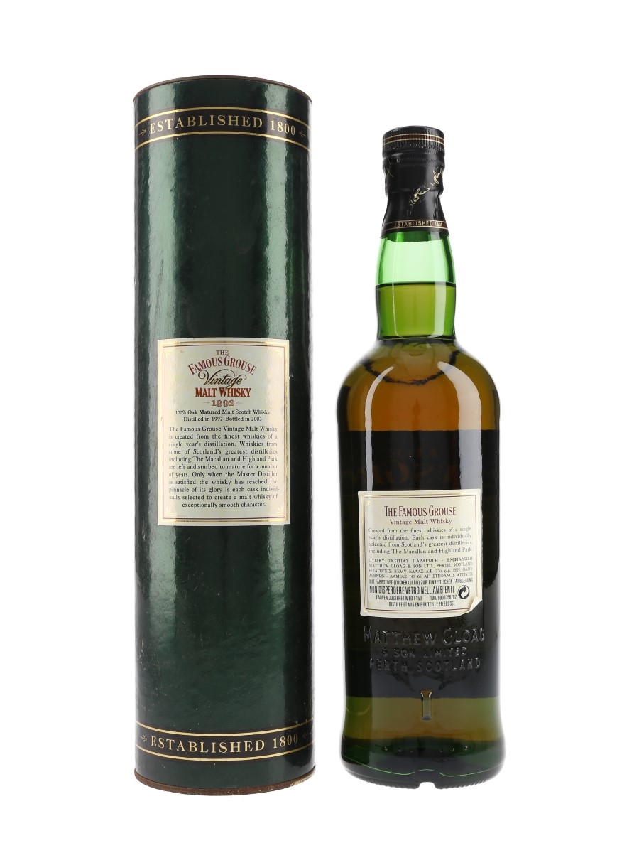 ウイスキー FAMOUS GROUSE Vintage Malt Whisky 1992 The Famous Grouse Vintage 1992 - Lot 87288 - Buy/Sell