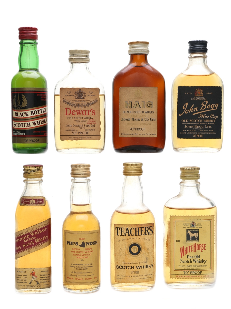 Assorted Blended Scotch Whisky Incl. Johnnie Walker Red Bottled 1970s 8 x 5cl