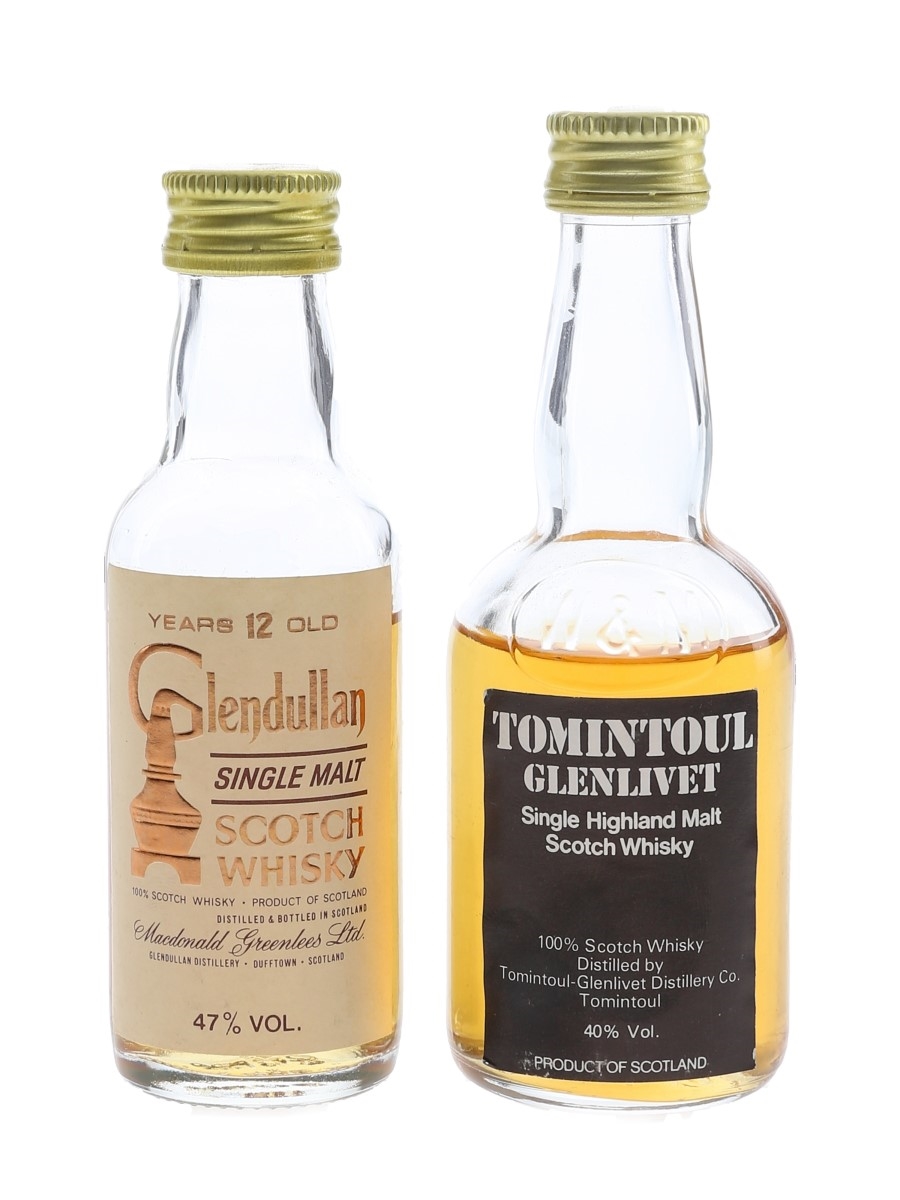 Glendullan 12 Year Old & Tomintoul Glenlivet Bottled 1980s 2 x 5cl