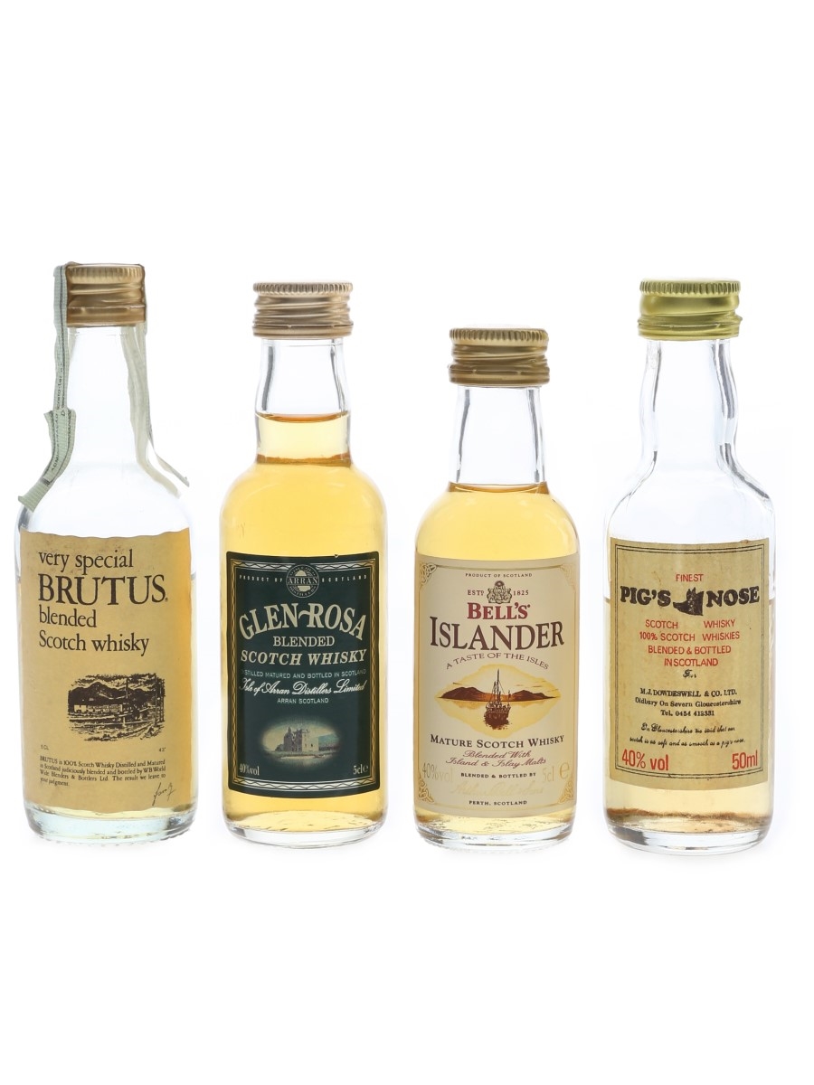 Assorted Blended Scotch Whisky Bell's, Brutus, Glen Rosa & Pig's Nose 4 x 5cl