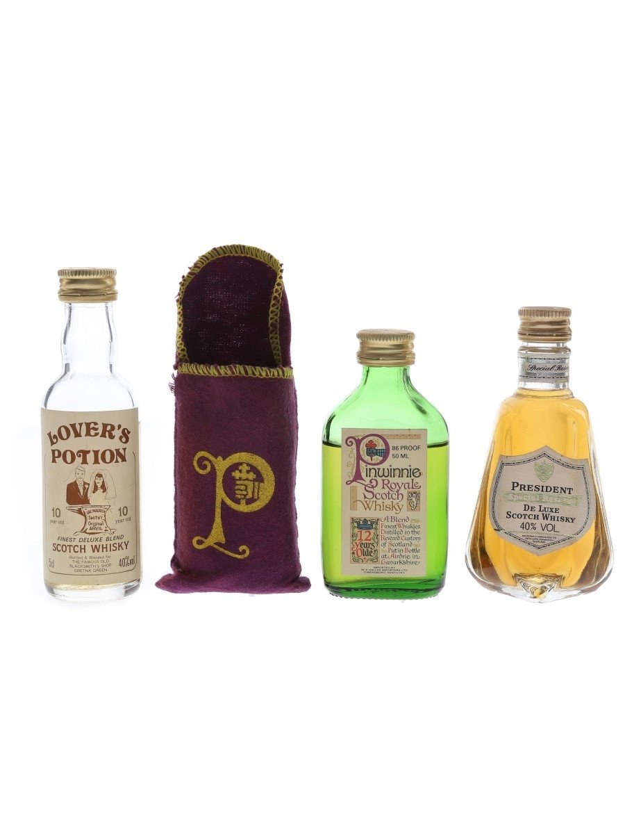 Lover's Potion, Pinwinnie & President Bottled 1980s 3 x 5cl