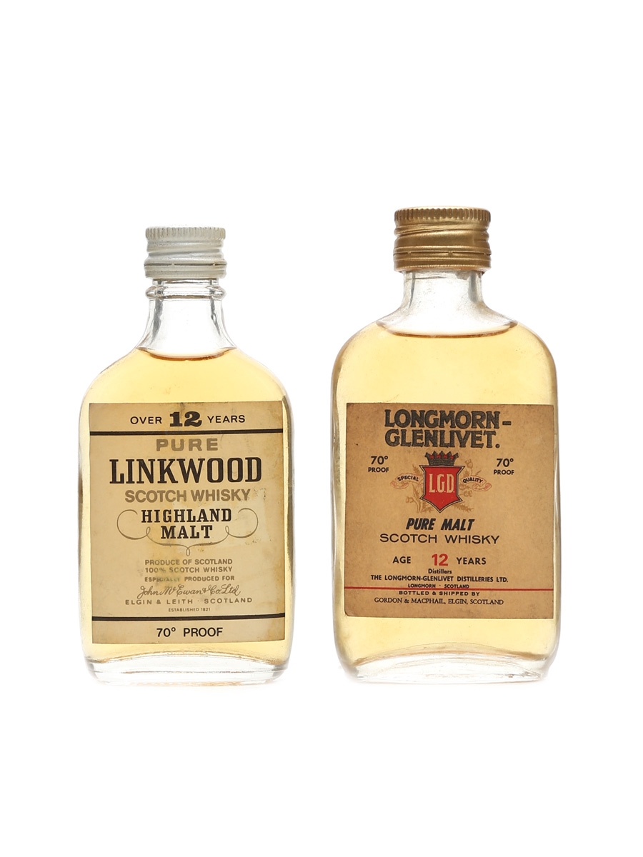 Linkwood & Longmorn-Glenlivet 12 Years Old Gordon & MacPhail - Bottled 1970s 2 x 5cl