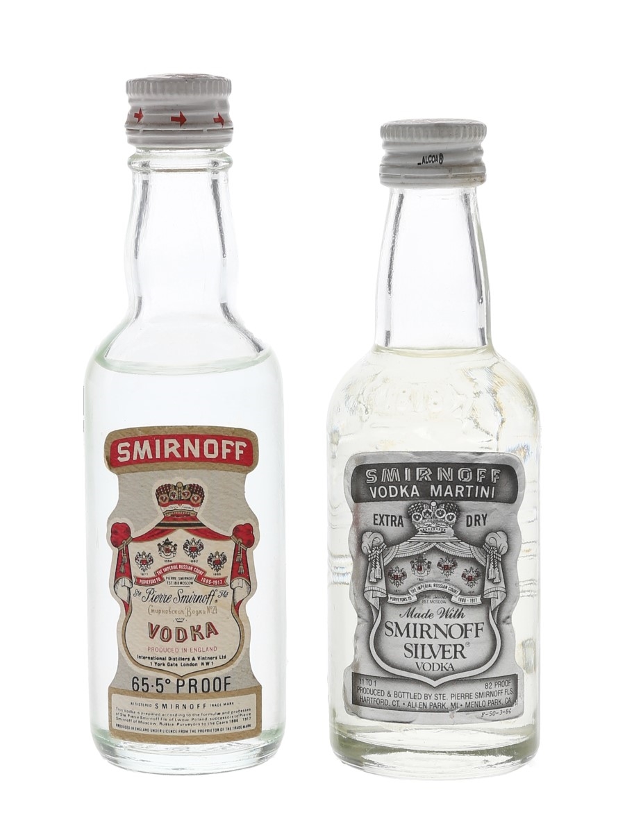 Smirnoff Red & Silver Label Bottled 1970s-1980s - International Distillers & Vintners 2 x 5cl