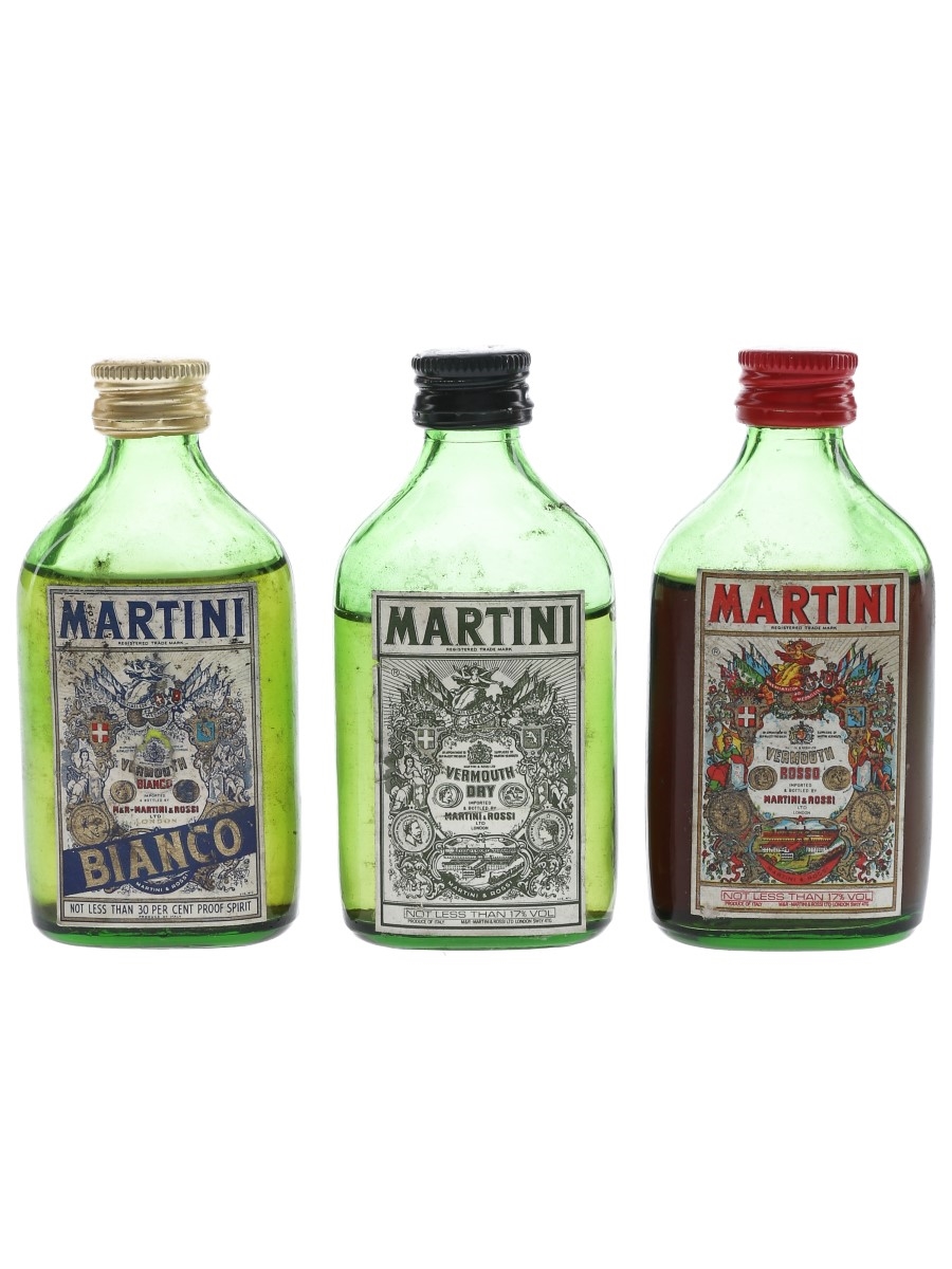 Martini Bianco, Dry & Rosso Bottled 1970s 3 x 5cl