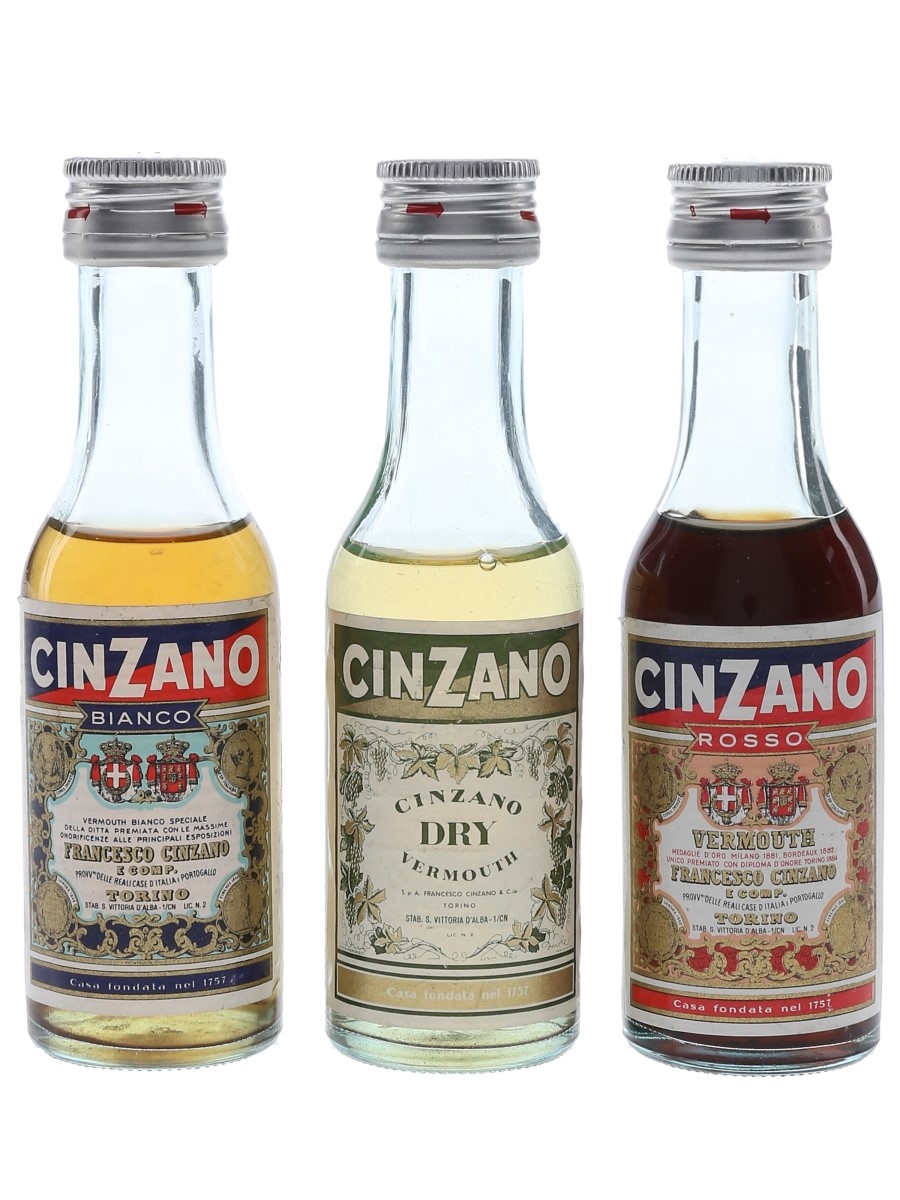 Cinzano Bianco, Dry & Rosso Vermouth Bottled 1970s 3 x 5cl
