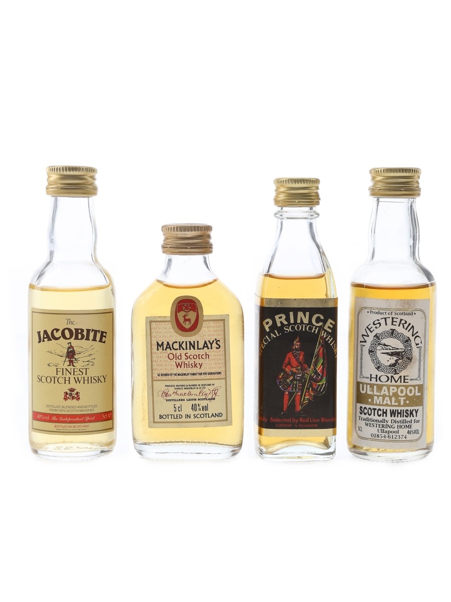 Assorted Blended Whisky Jacobite,Mackinlay's, Prince & Ullapool Malt 4 x 5cl