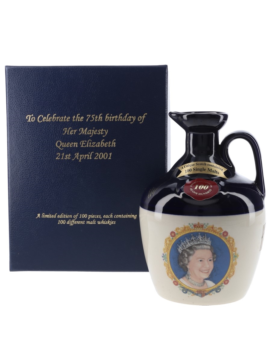 Rutherford's 100 Single Malts Ceramic Decanter 75th Birthday Of Her Majesty Queen Elizabeth 70cl / 40%