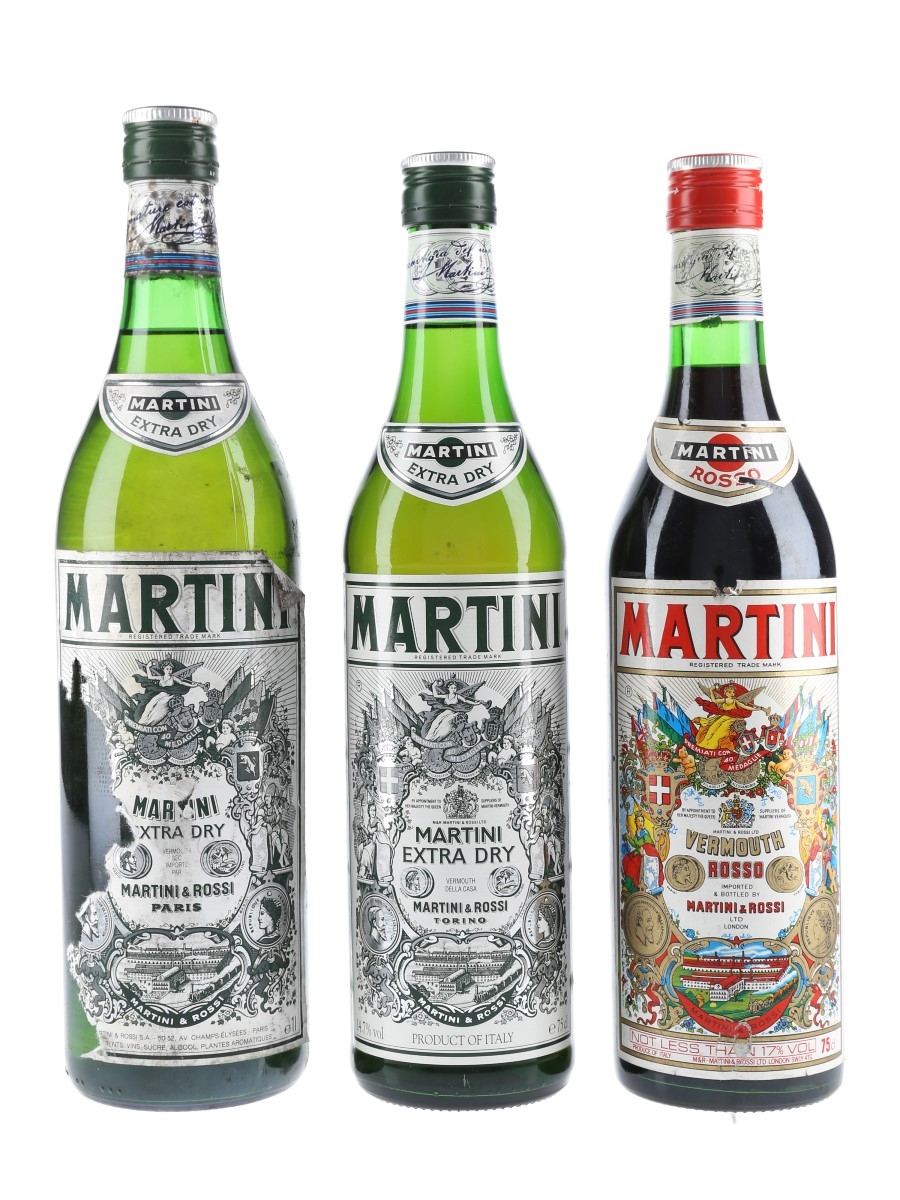 Martini Extra Dry & Rosso Bottled 1980s 100cl & 2 x 75cl
