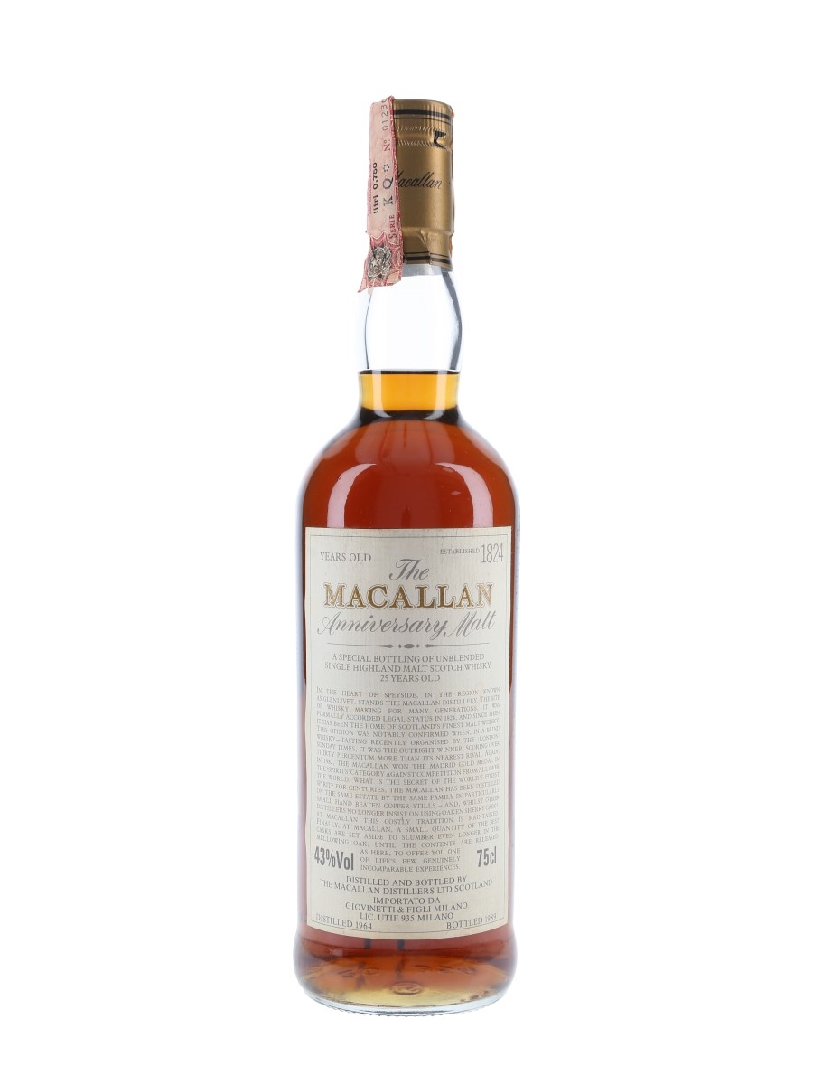 Macallan 1964 25 Year Old Anniversary Malt Bottled 1989 - Giovinetti 75cl / 43%