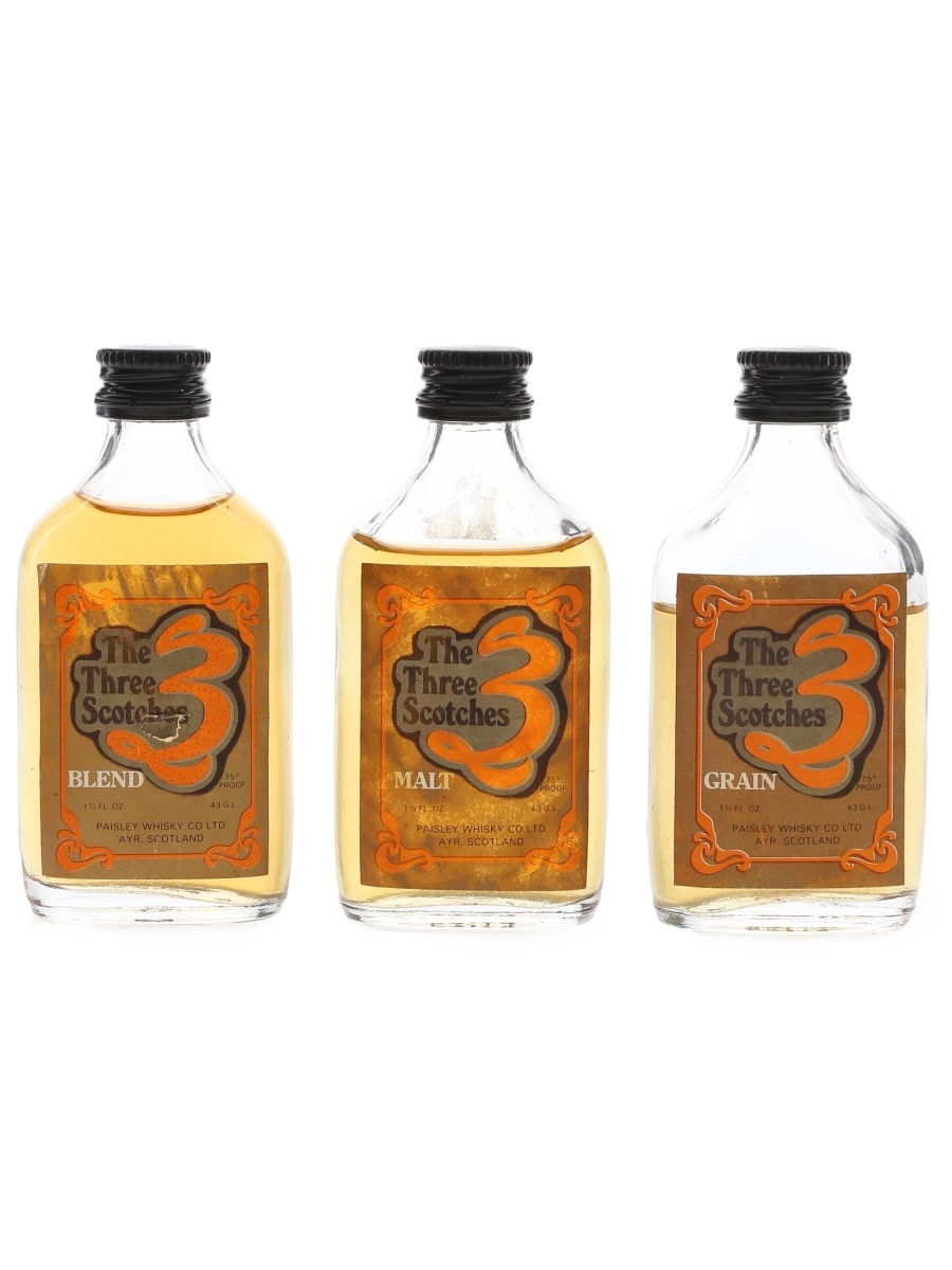 The Three Scotches Bottled 1970s - Paisley Whisky Co. Ltd. 3 x 4.7cl / 43%