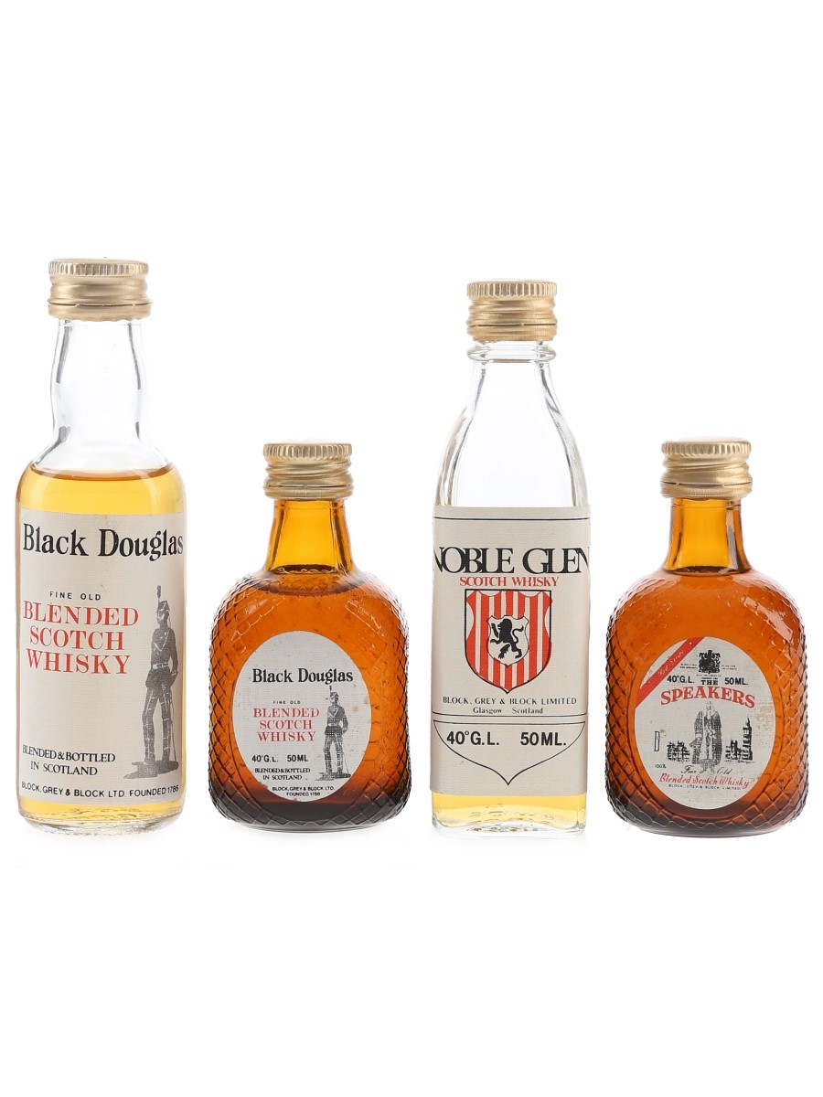 Black Douglas, Noble Glen & Speakers Bottled 1980s - Block, Grey & Block Ltd. 4 x 5cl / 40%