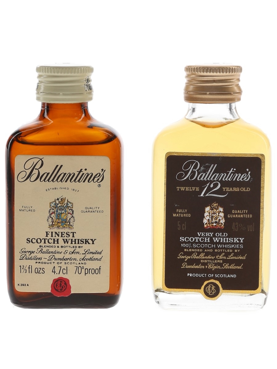 Ballantine's Finest & 12 Year Old Bottled 1970s-1980s 2 x 4.7cl-5cl