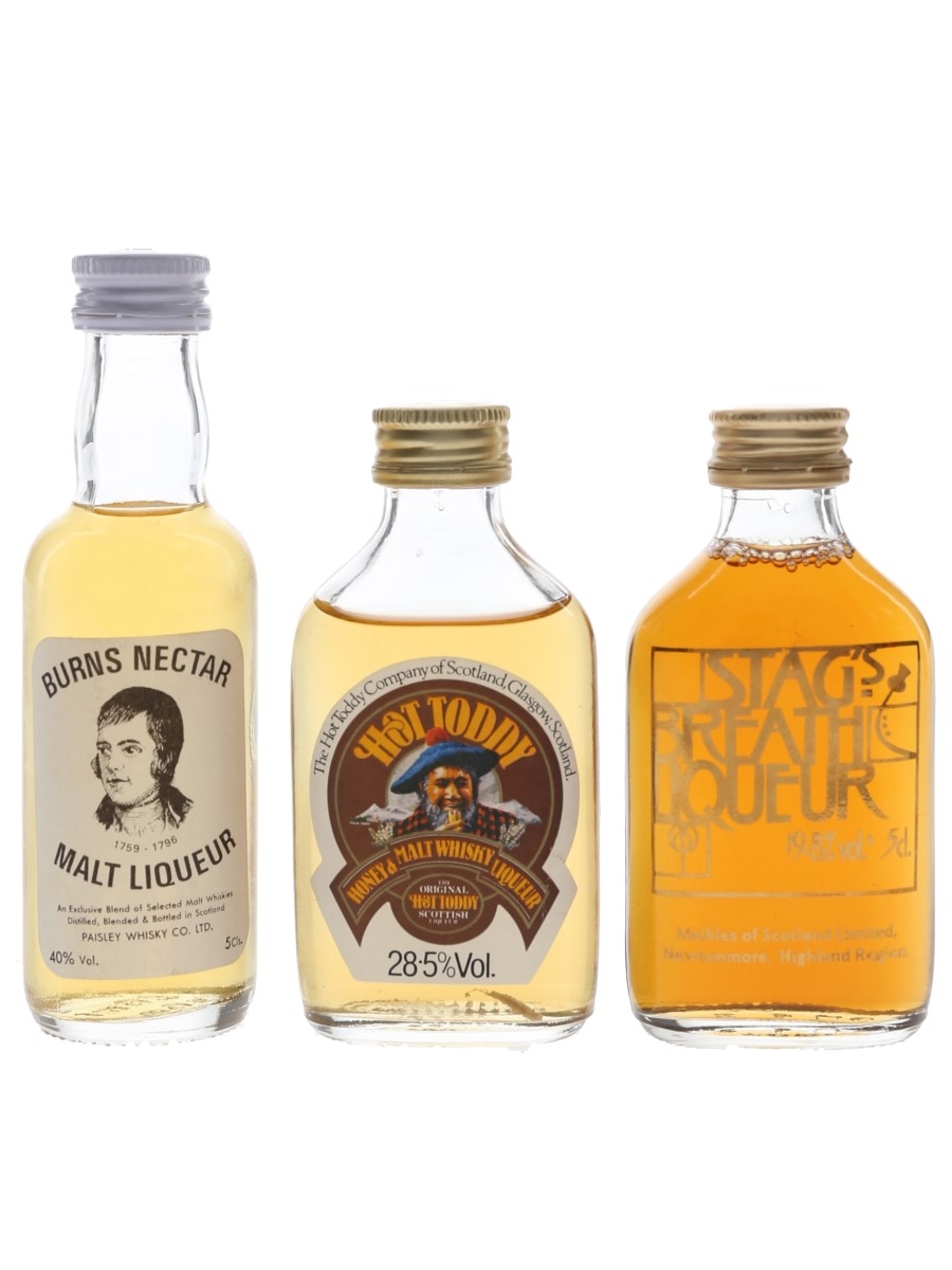 Assorted Whisky Liqueurs Burns Nectar, Hot Today & Stag's Breath 3 x 5cl