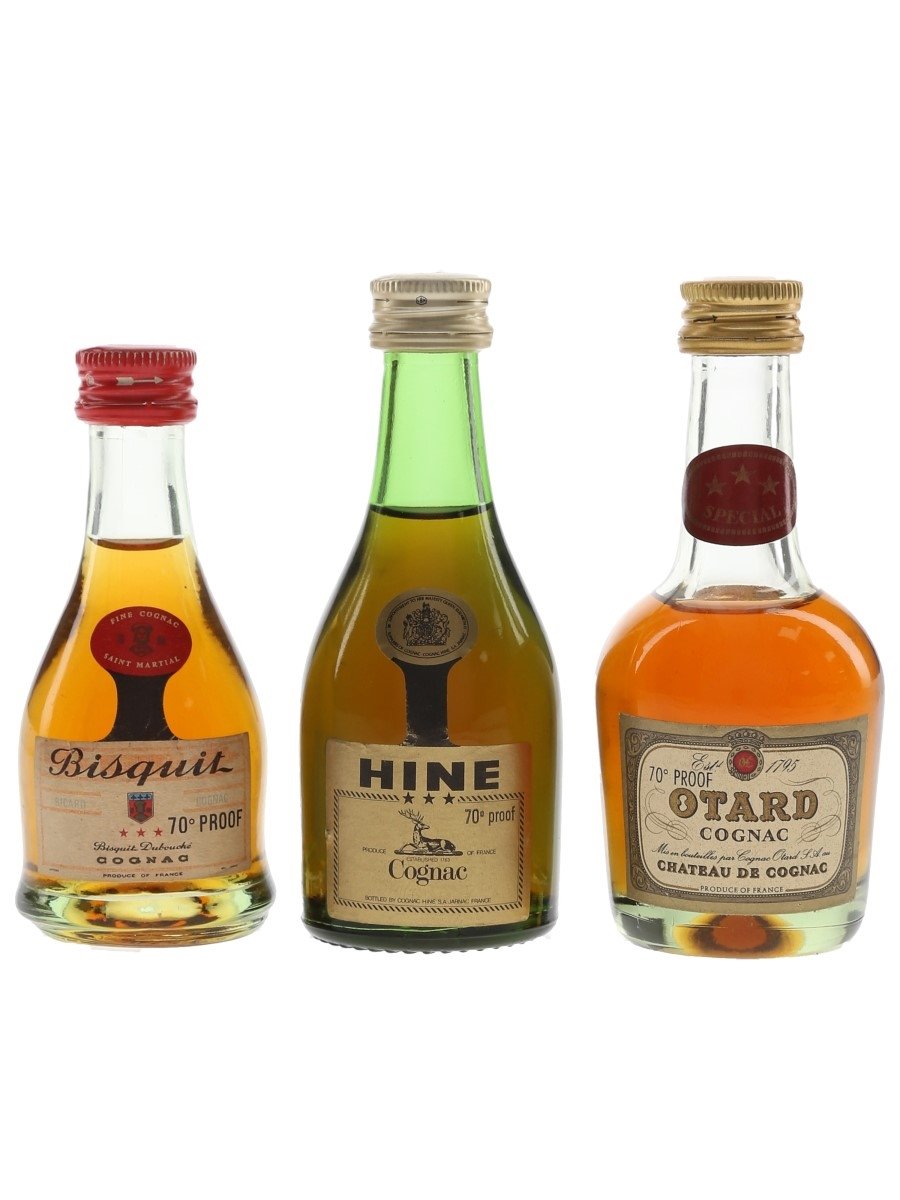 Bisquit, Hine & Otard Cognac Bottled 1970s 3 x 5cl / 40%