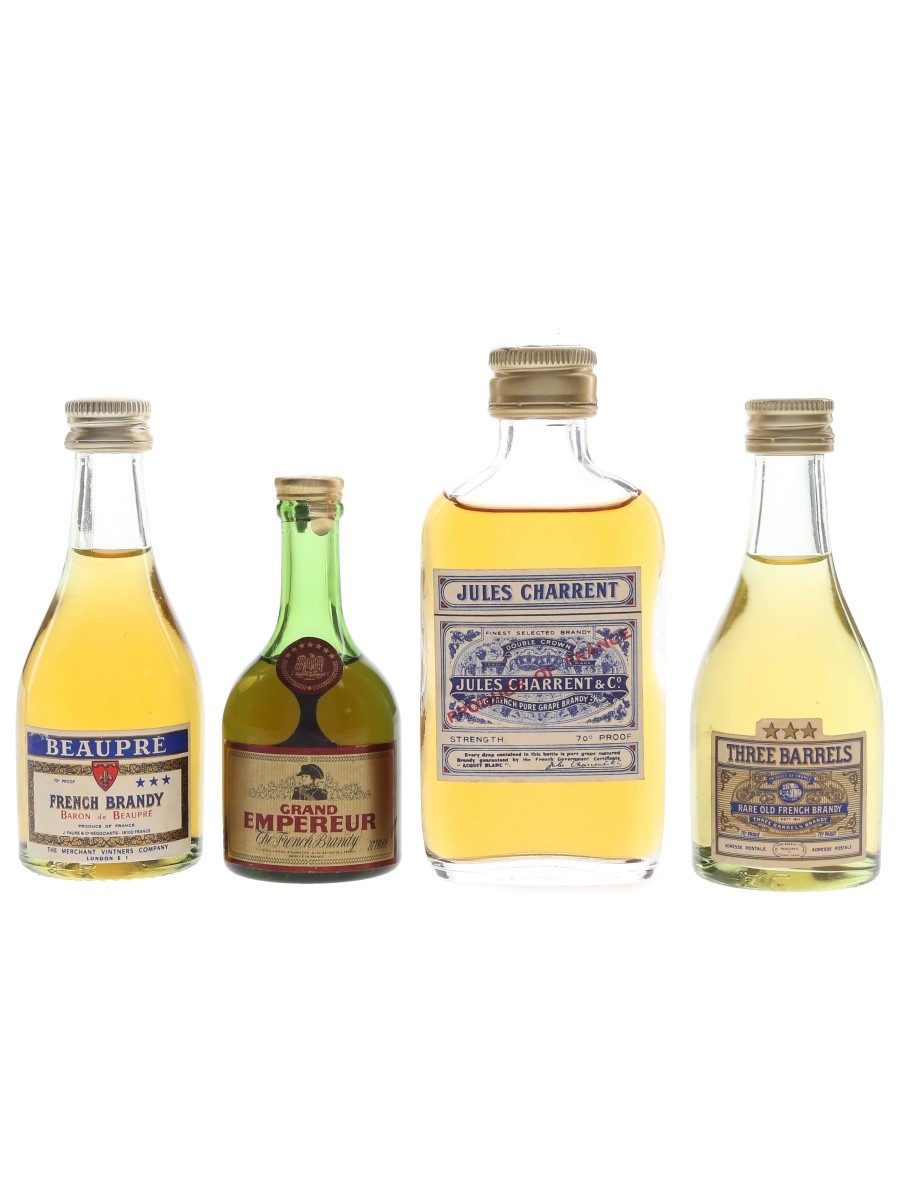 Beaupre, Grand Empereur, Jules Charrent & Three Barrels Bottle 1960s & 1970s 4 x 5cl / 40%
