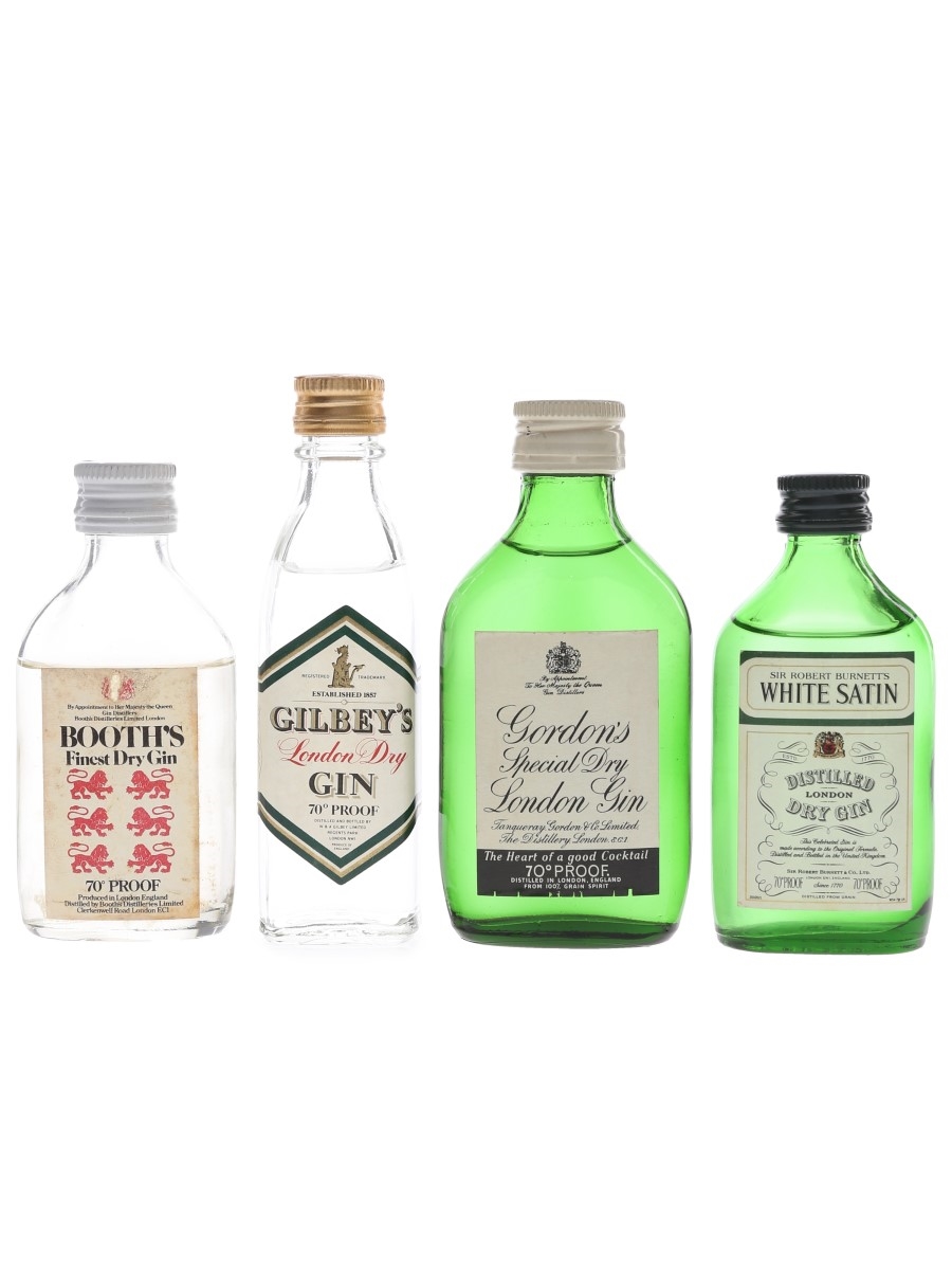 Booth's, Gilbey's, Gordon's & White Satin Bottled 1970s 4 x 5cl / 40%