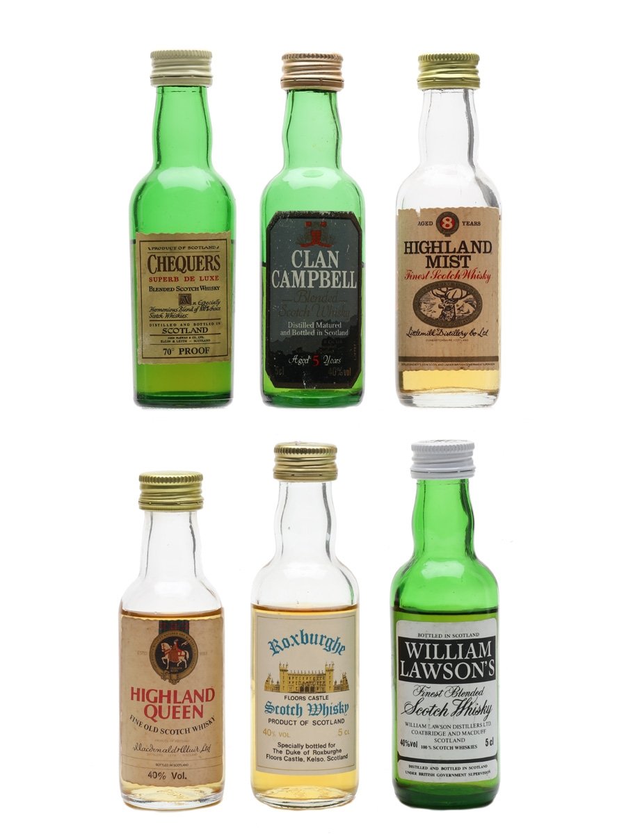 Assorted Blended Scotch Whisky Clan Campbell, Chequers, Highland Mist, Highland Queen, Roxburghe & William Lawson 6 x 5cl / 40%