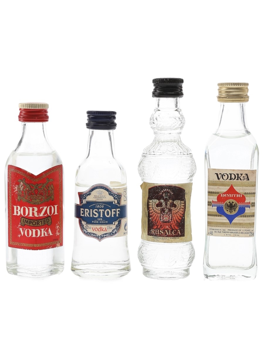 Borzoi, Dimitri, Eristoff & Rusaica Bottled 1980s 4 x 4cl-5cl