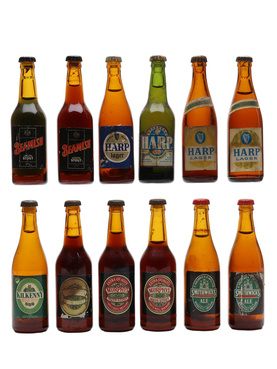 Assorted Tiny Beer Bottles Beamish, Harp, Kilkenny, Murphys, Smithwicks 12 x 1cl