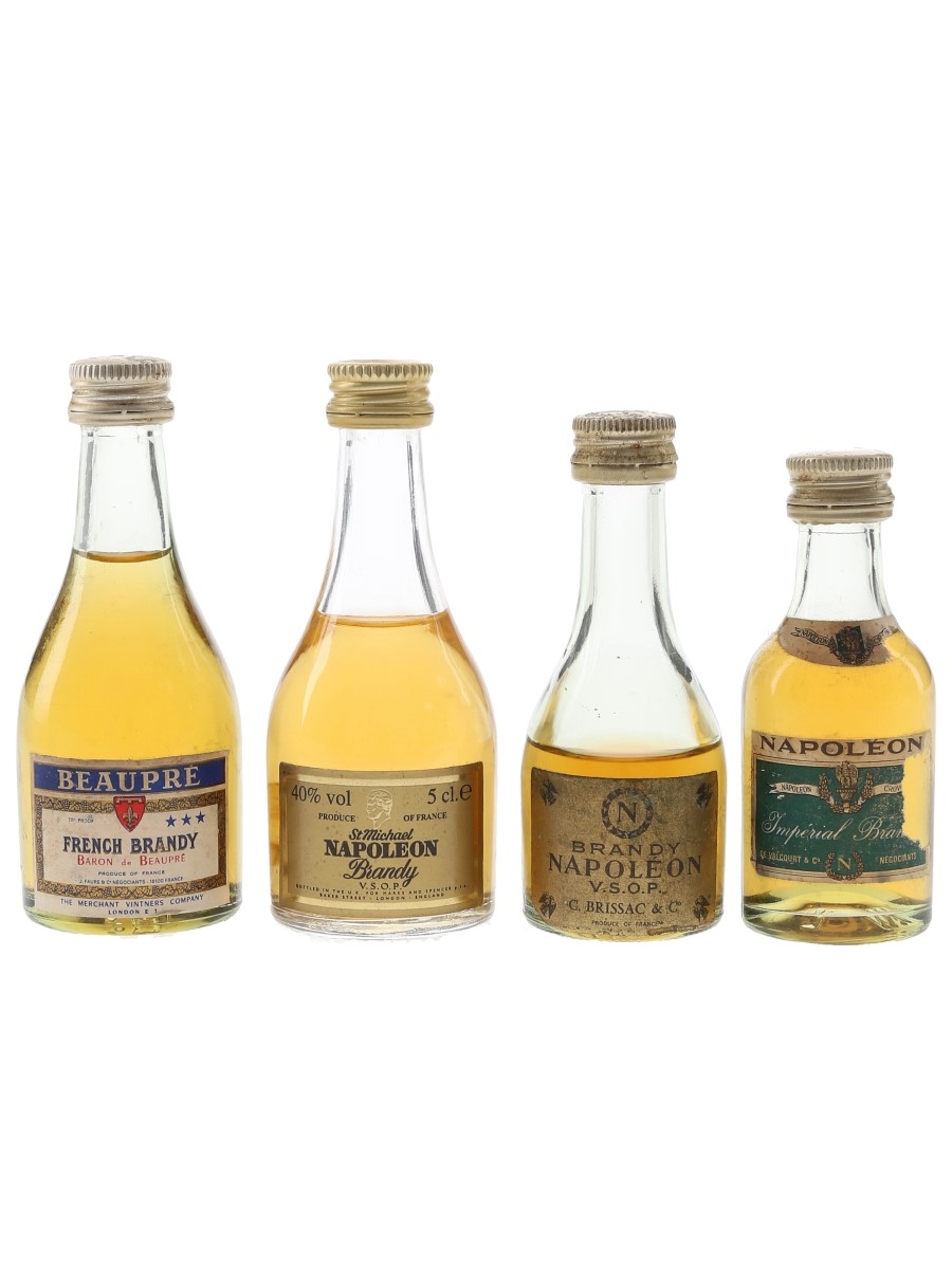 Beaupre & Napoleon Brandy Bottled 1970s & 1980s 4 x 5cl