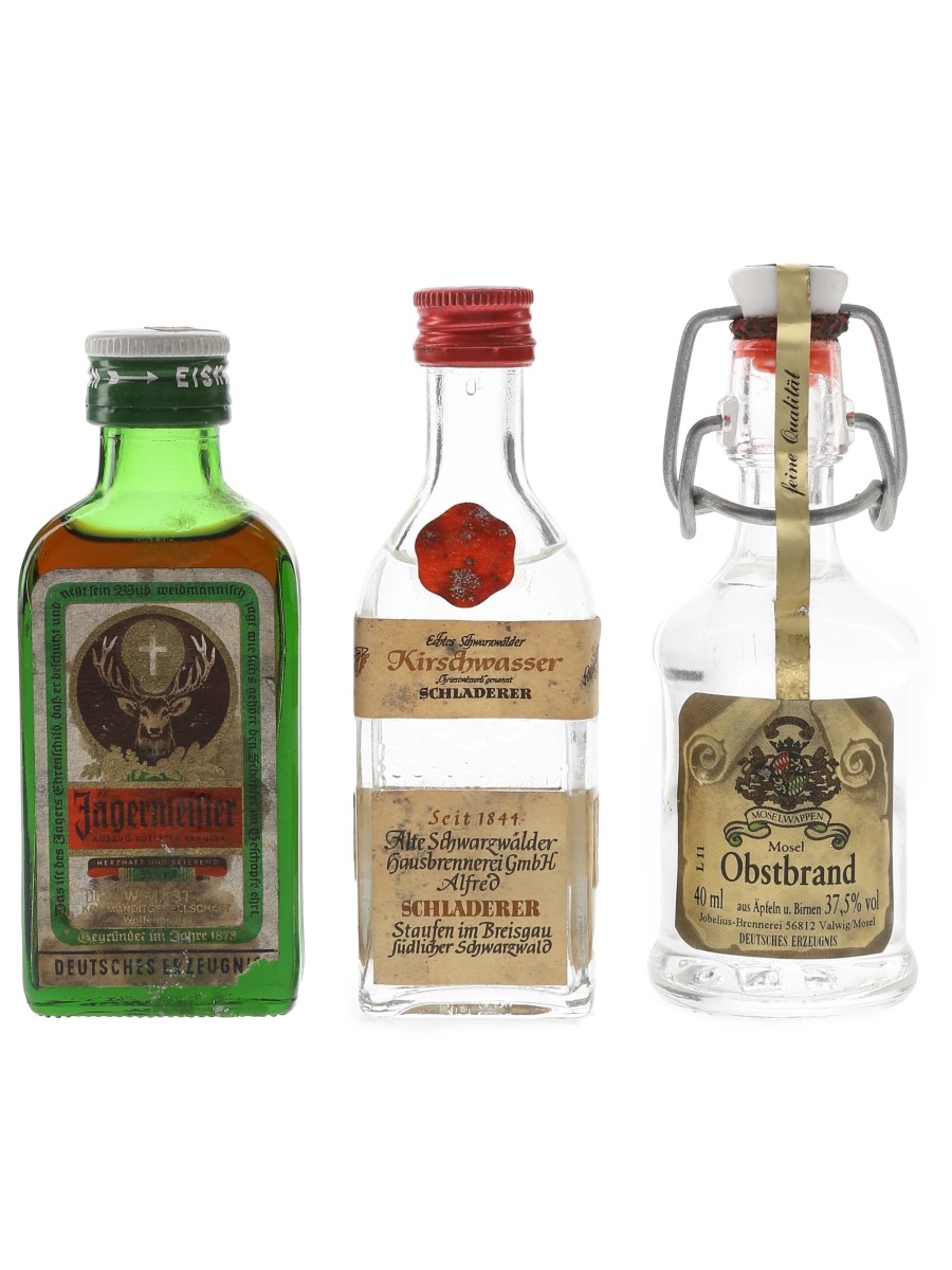 Jagermeister, Kirschwasser & Obstbrand Bottled 1970s & 1980s 3 x 3cl-5cl