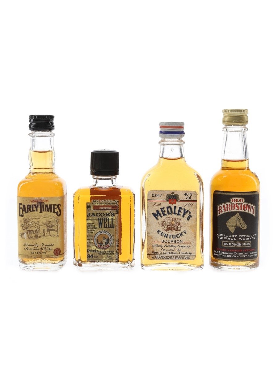 Early Times, Jacob's Well, Medley's & Old Bardstown Bottled 1980s 4 x 4cl-5cl